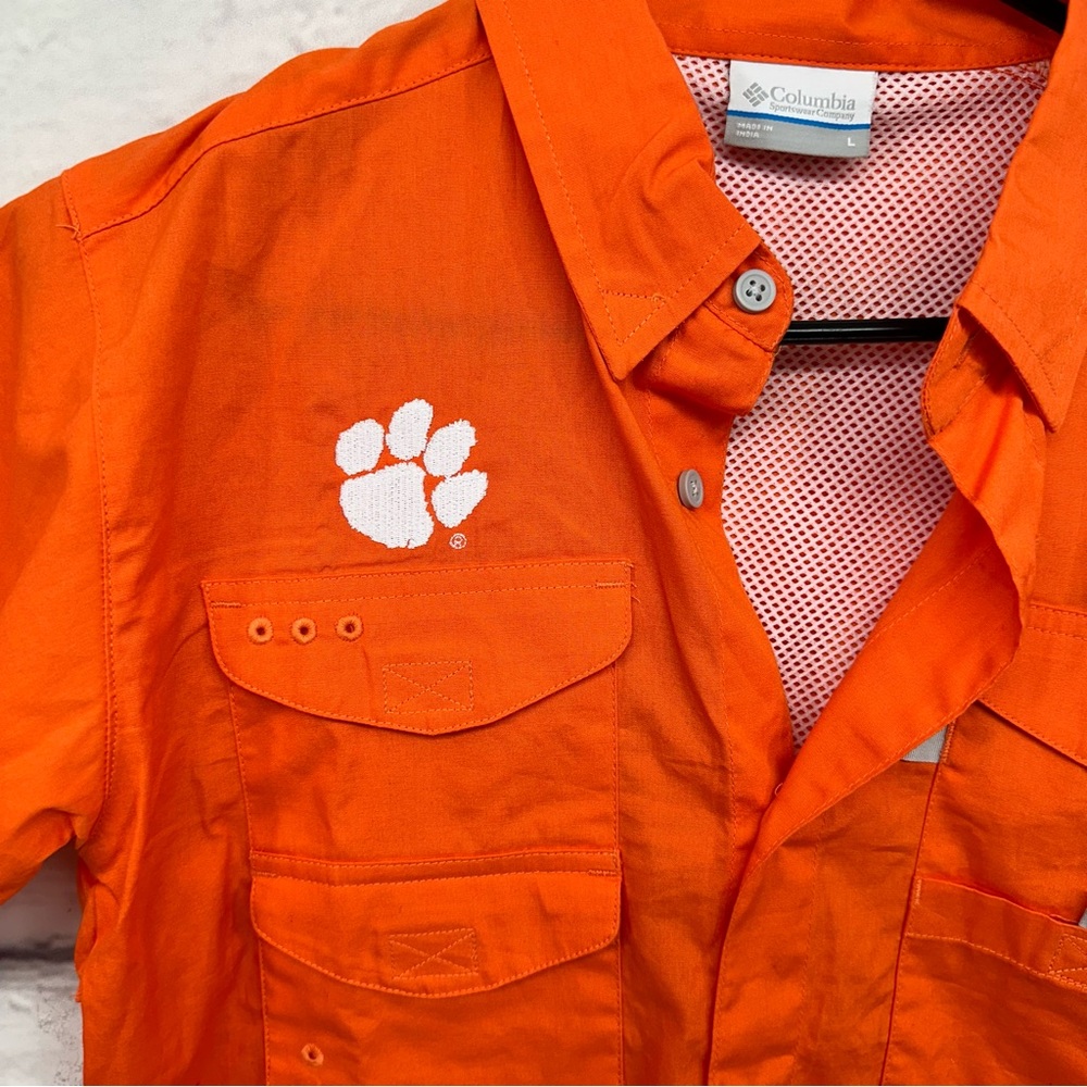 Boys Columbia PFG Fishing Shirt Button Down Orange Clemson Tiger Univers… - Picture 4 of 13